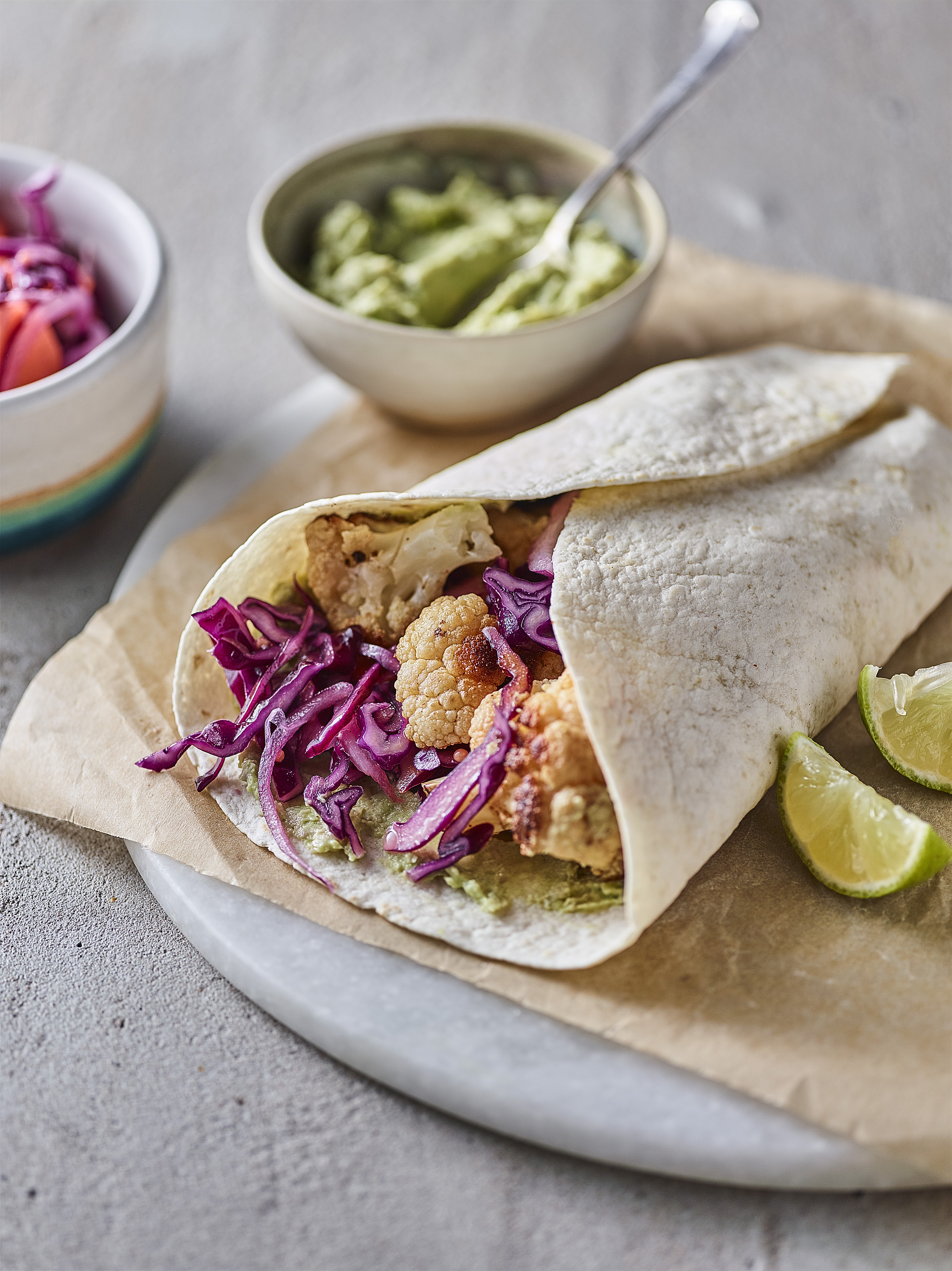 Cauliflower Wrap with Avocado Mayo & Slaw